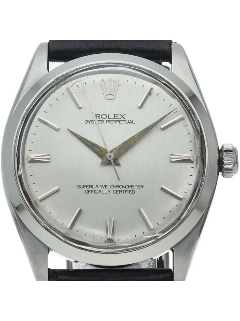 Rolex Oyster Perpetual Watch Antique SS Leather Silver